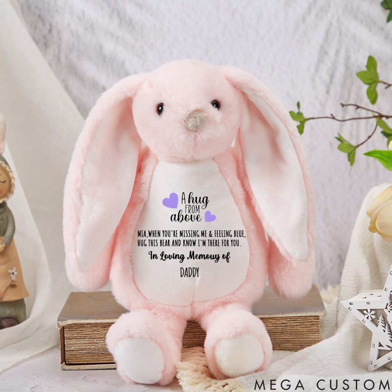 Personalized Memorial Bunny for Loss of Loved One Kids Sympathy Gift a Hug from above Gift New Baby Gifts Loss of Dad Stuffed Animal