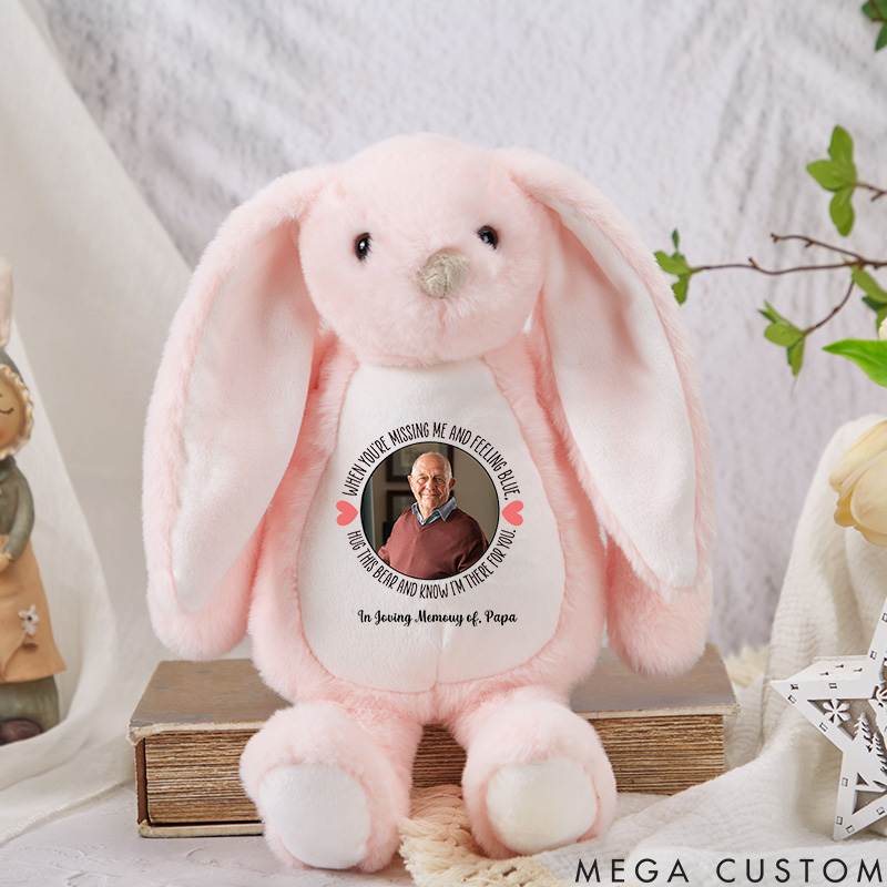Personalized Photo Memorial Plush Bunny Handpicked For Earth Custom Grandparent from Heaven Memory Stuffed Animal Condolence Gift