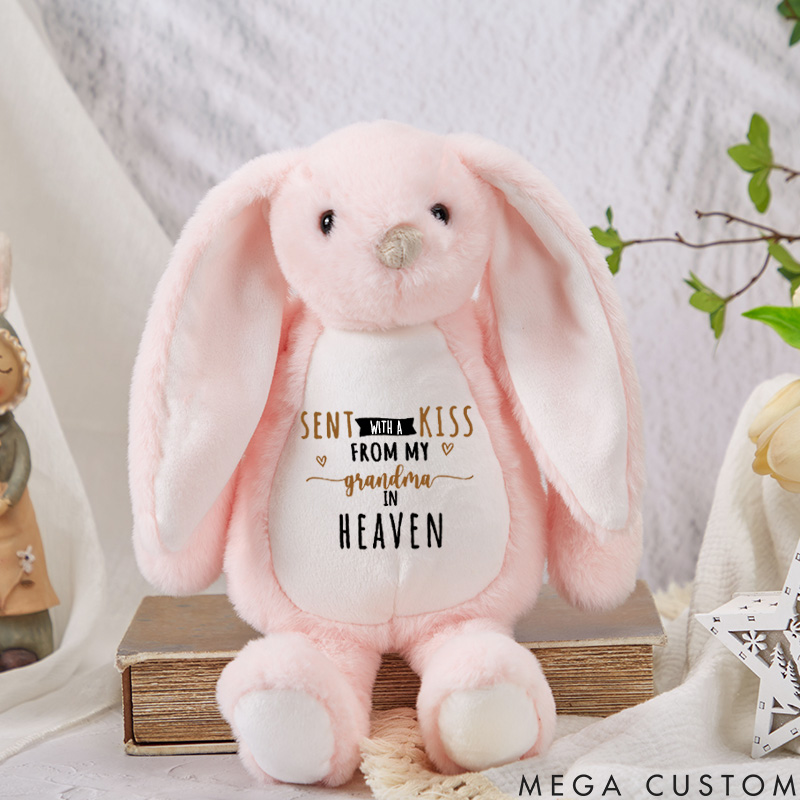 Personalized Memory Bunny Sent with a Kiss from My Grandparent in Heaven Custom Photo Bunny Rabbit Soft Toy Baby Announcement Newborn Bubble Gift 