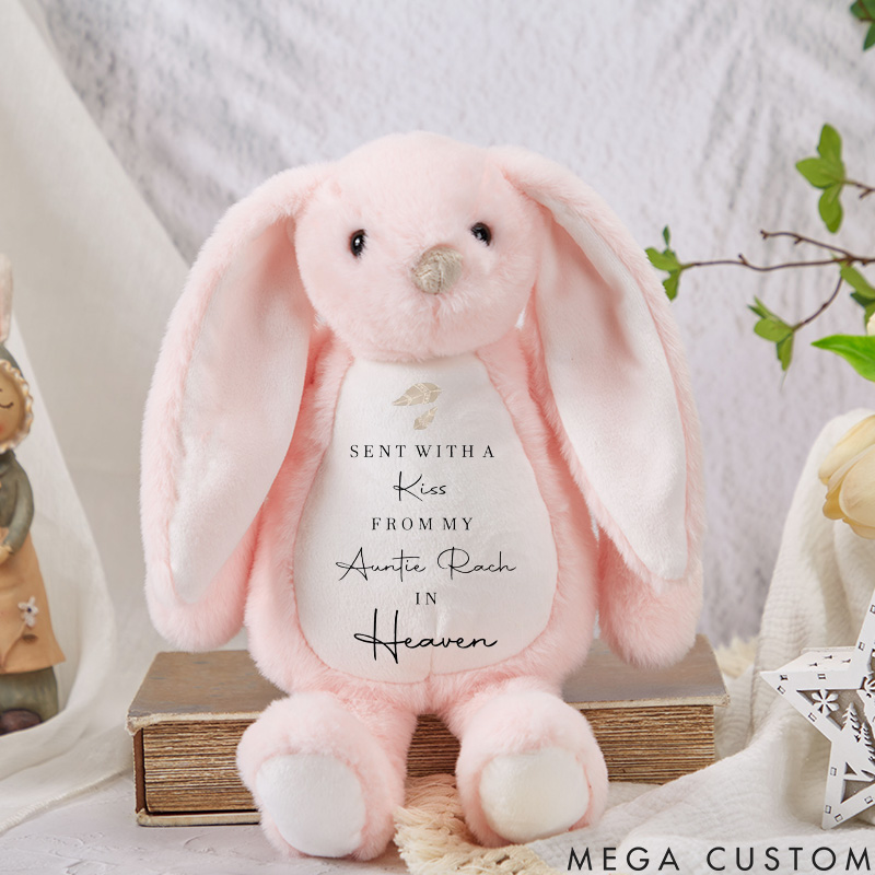Personalized Memorial Plush Bunny Sent with a Kiss from Heaven Gift Custom Name Bunny Soft Toy Baby Announcement Newborn Gift Sympathy Gift 