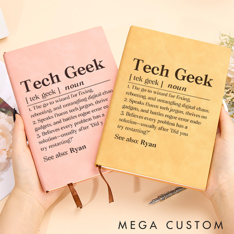 Personalized Tech Geek Leather Notebook Technology Computer Programmer Lovers Journal Gift for Geek Nerd 