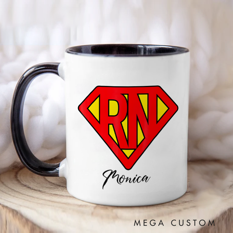 Personalized Nurse Mug Super RN Shield Coffee Mug Gift