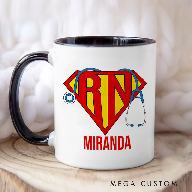 Personalized Nurse Mug Super RN Hero Shield Design Coffee Mug Gift