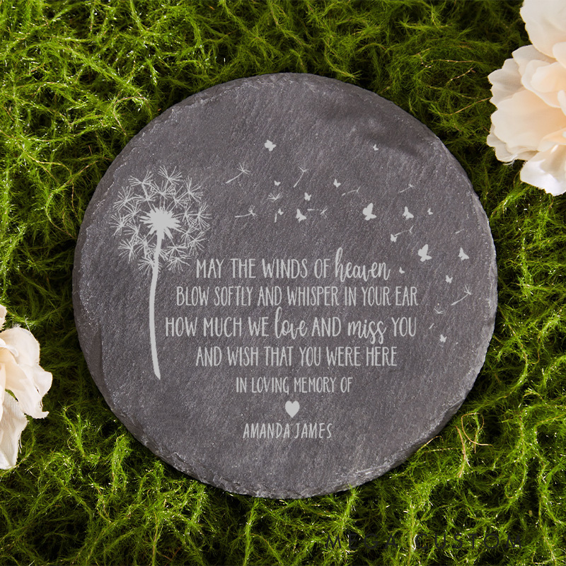 Personalized Memorial Garden Stone Engraved Name Rock for Yard May the Winds of Heaven Blow Softly Sympathy Gift for Loss of Loved One