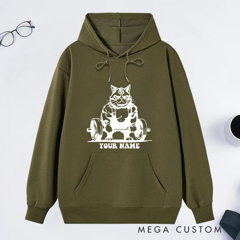 Personalized Gym Classic Hoodies with Funny Weightlifting Cat Design for Fitness Enthusiasts Bodybuilders and Gym Lovers