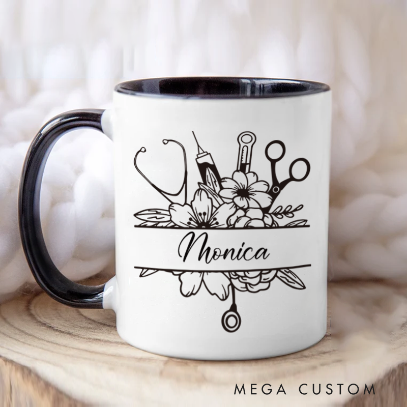 Personalized Nurse Mug Elegant Medical Blooms Design Nurse Coffee Mug Gift