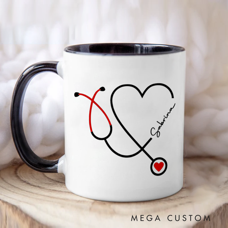 Personalized Nurse Mug Heart of Care Stethoscope Design Coffee Mug Gift