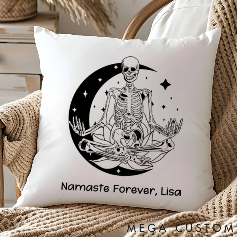 Personalized Skeleton Yoga Pillows with Moon and Stars Design Custom Name Yoga Pillows Gift Idea for Yoga Lover