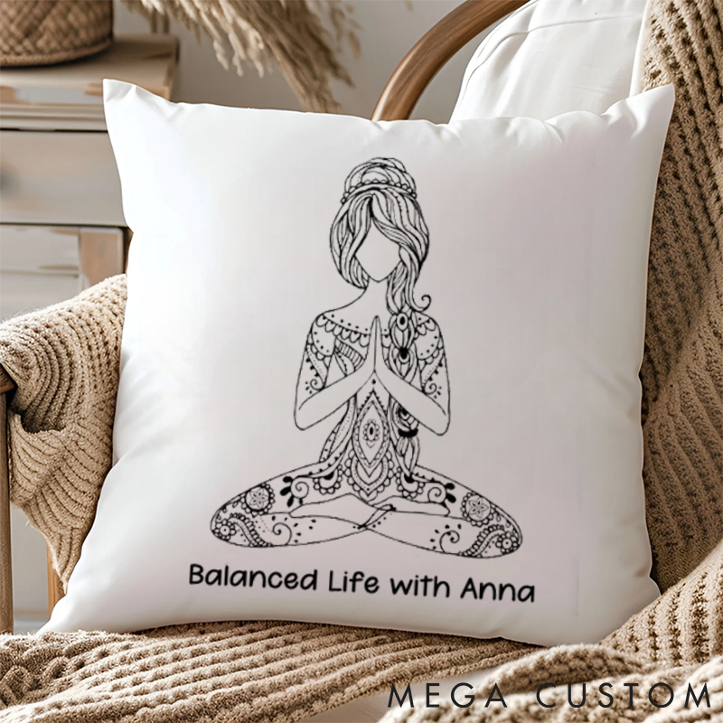 Personalized Yoga Pillows with Mandala Meditation Design Custom Name Yoga Pillows Gift Idea for Yoga Lover