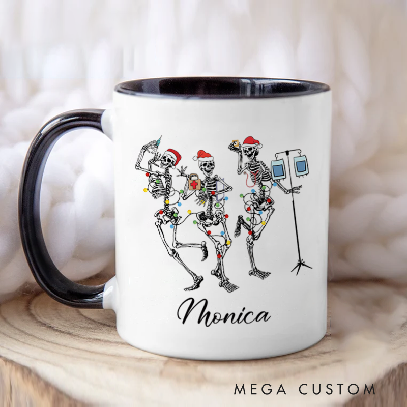 Personalized Nurse Mug Holiday Skeleton Crew Festive Healthcare Heroes Coffee Mug Gift