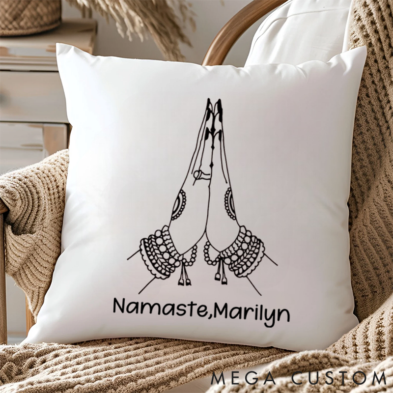 Personalized Namaste Pillows with Elegant Hands Design Custom Name Yoga Pillows Gift Idea for Yoga Lover