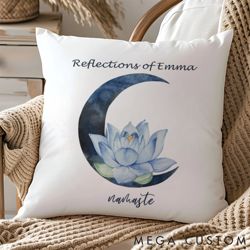 Personalized Namaste Pillows with Lotus Moon Design Custom Name Yoga Pillows Gift Idea for Yoga Lover