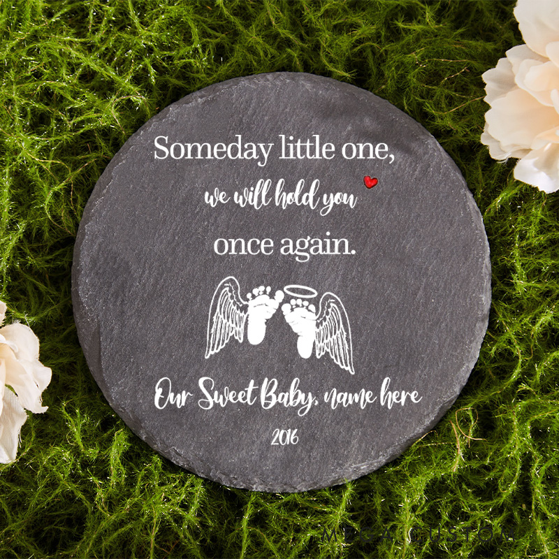 Personalized Miscarriage Memorial Garden Stone Baby Miscarriage Gift We will Hold You Footprint and Wings Flat Garden Stone Infant Loss Stillborn Gift