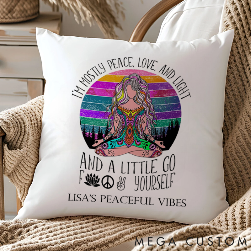 Personalized Boho Meditation Pillows with Peaceful Vibes Design and Fun Quote Custom Name Yoga Pillows Gift Idea for Yoga Lover