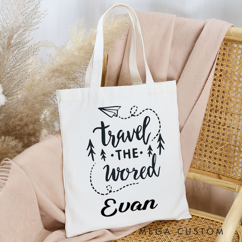 Personalized Travel The World Tote Bag Perfect Gift for Traveling Lovers Gift for Vacation