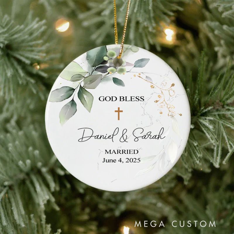 Personalized God Bless Cross Ceramic Bible Verse Wedding Ornament with Custom Name Home Decor Christian Wedding Gift