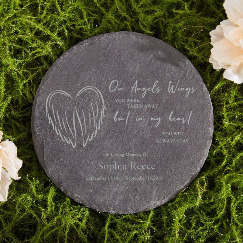 Personalized Memorial Garden Stone On Angels Wings Sympathy Gift Slate Grave Marker Keepsake Remembrance Bereavement Plaque for Loss of Loved One 