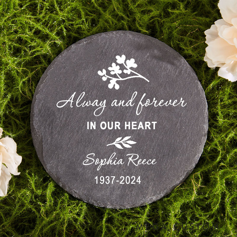 Personalized Memorial Stone for Loss of a Loved One Engraved Always And Forever In Our Hearts Slate Grave Marker Keepsake Sympathy Gift