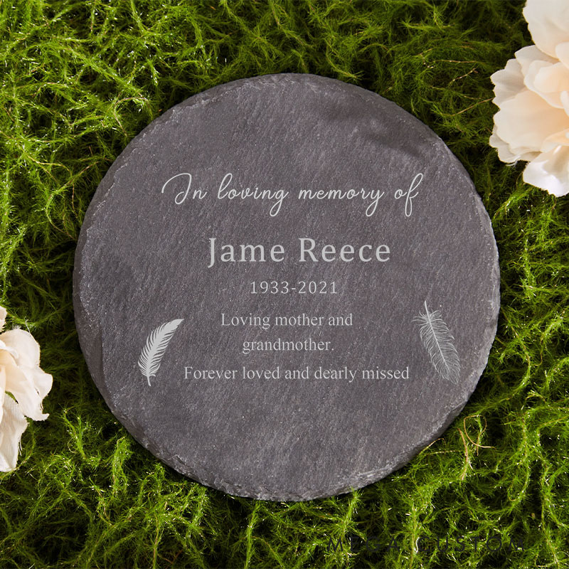 Personalized Memorial Garden Stone for Loss of Loved One in Loving Memory Gift Feathers Design Slate Marker Garden Remembrance Gift 