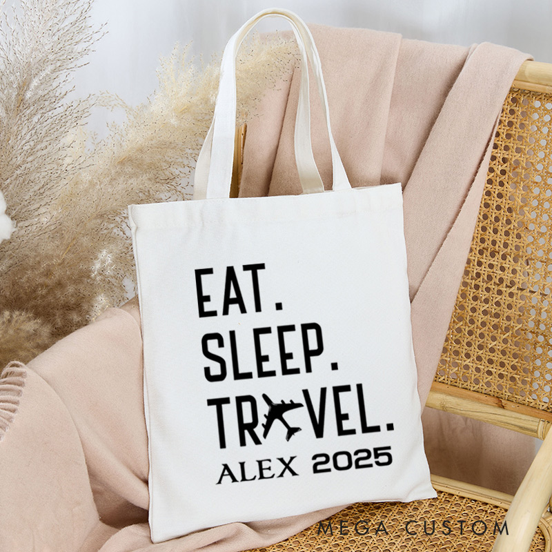 Personalized Eat Sleep Travel Tote Bag Gift for Traveling Lovers Funny Vacation Gift