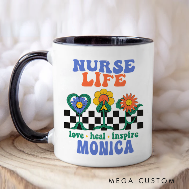 Personalized Nurse Mug Nurse Life Love Heal Inspire Design Coffee Mug Gift