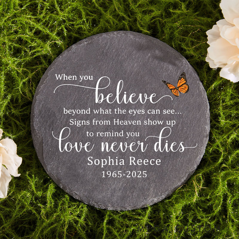 Personalized Memorial Stone for Loss of Loved One Monarch Butterfly Memorial Remembrance Stone Sympathy Gift Signs from Heaven Love Never Dies