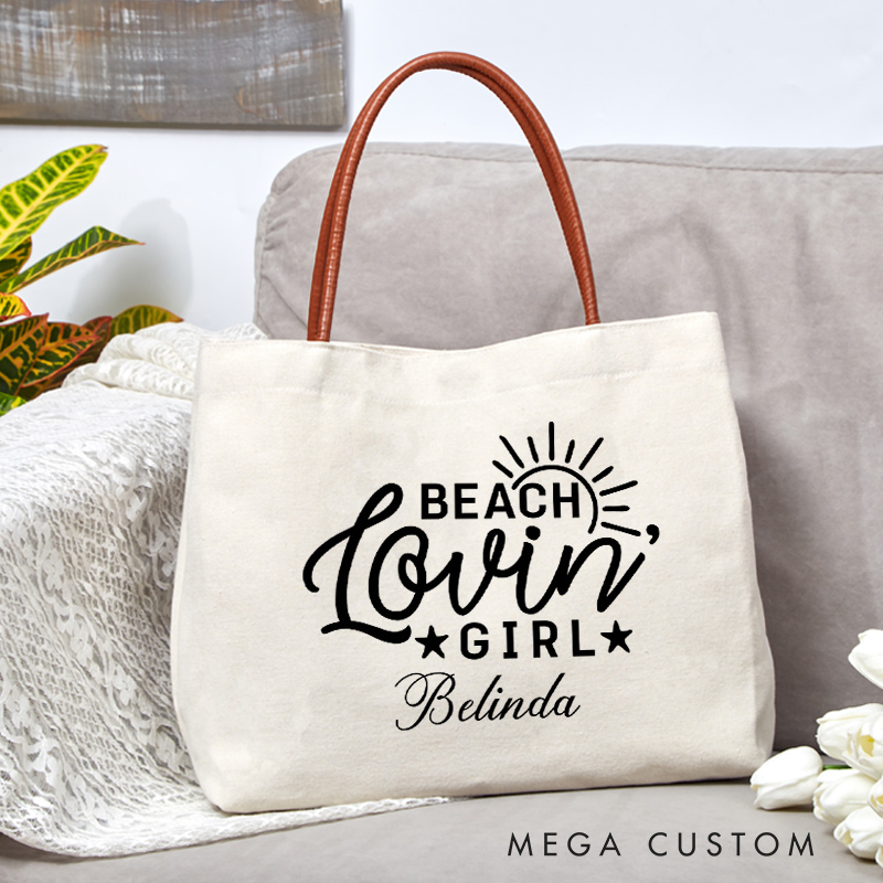 Personalized Beach Loving Girl Tote Bag Traveling Lovers Gift Vacation Tote Bag Gift for Beach Trip
