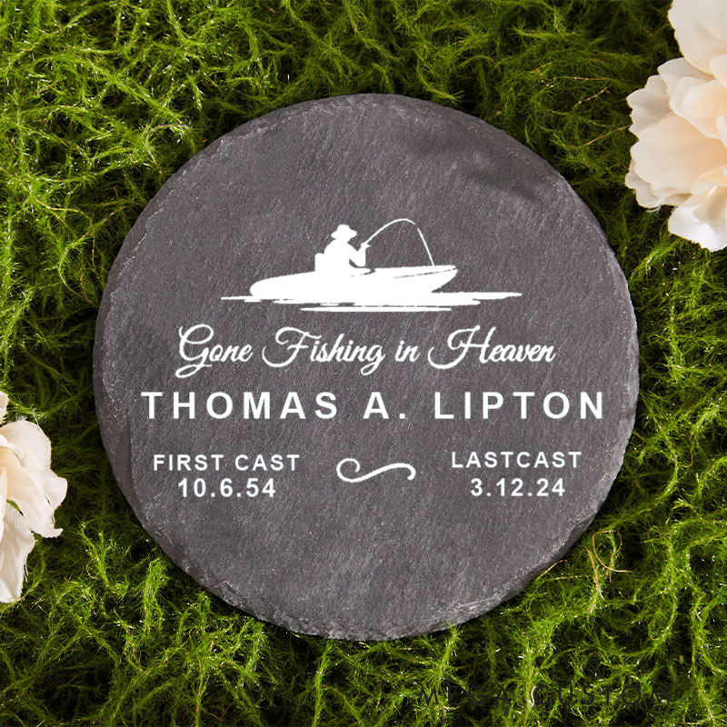 Personalized Memorial Garden Stone Gone Fishing in Heaven in Memory of Lost Loved One Grave Marker Fisherman Memorial Dad Memorial Stone