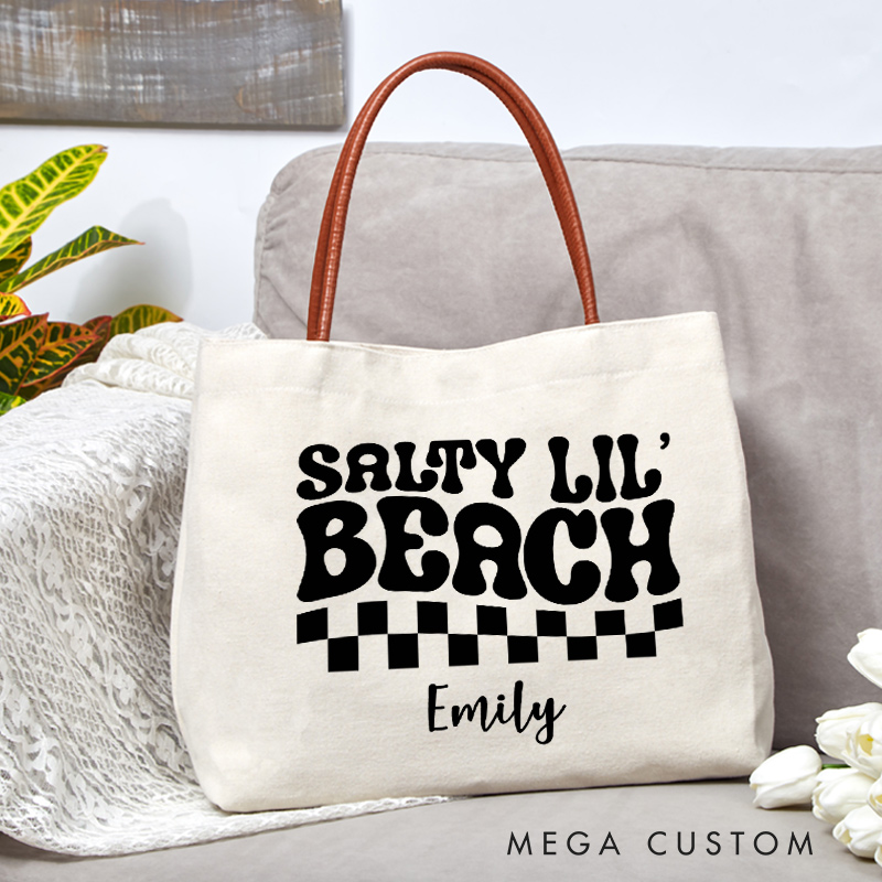 Personalized Salty Lil Beach Tote Bag Traveling Lovers Gift Vacation Tote Bag Gift for Beach Trip