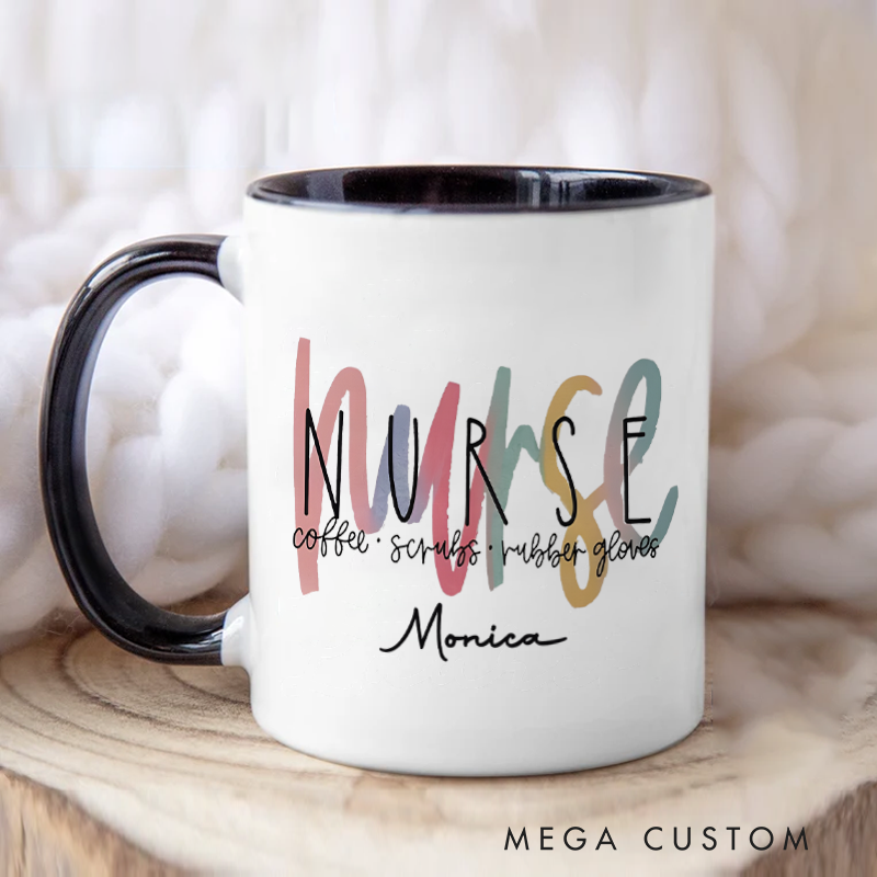 Personalized Nurse Mug Nurse Essentials Coffee Scrubs Rubber Gloves Coffee Mug Gift