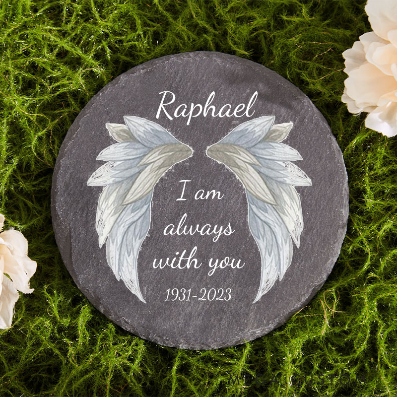 Personalization Memorial Garden Stone On Angels Wings Customizable with Name and Dates Decorative Stepping Stones for Loss of Loved One
