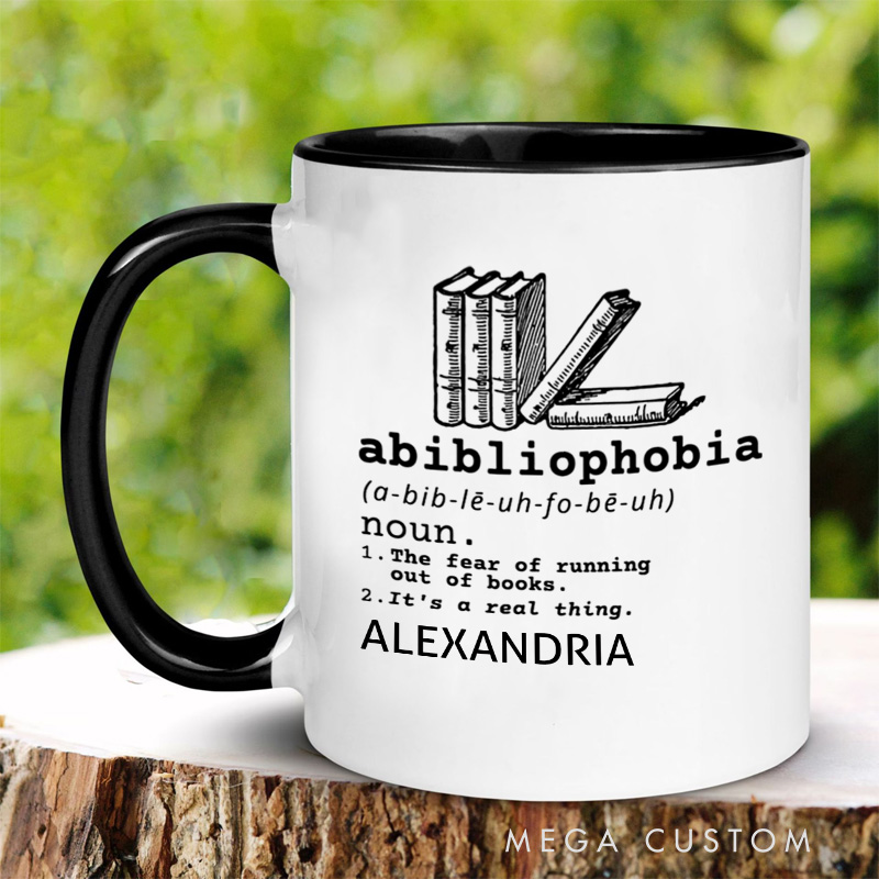 Personalized Abibliophobia Mugs Book Lover Mug with Name 12OZ Coffee Mug Bookish Gift Book Lover Gift Reading Gift