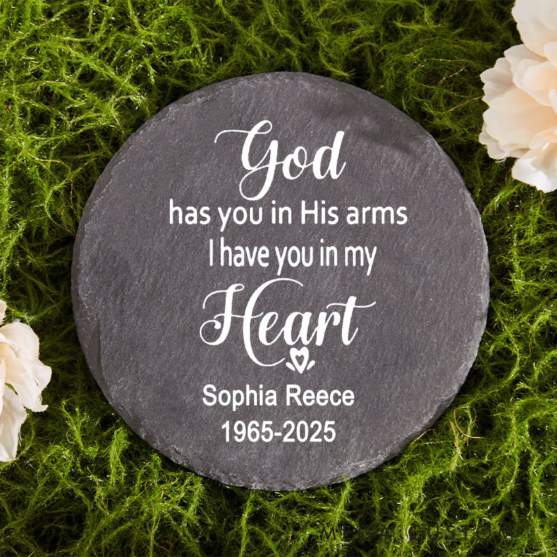 Personalized Memorial Garden Stone God Has You in His Arms Memorial Headstone for Outdoors Sympathy Gift for Loss of Loved One 
