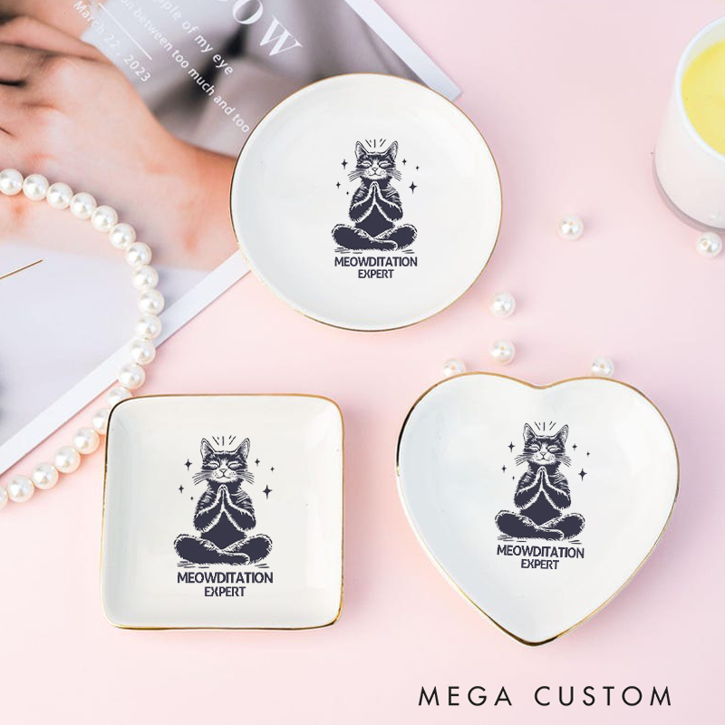 Personalized Funny Cat Yoga Ring Dishes Yoga Girl Jewelry Dish Anniversary Gift for Yoga Lover