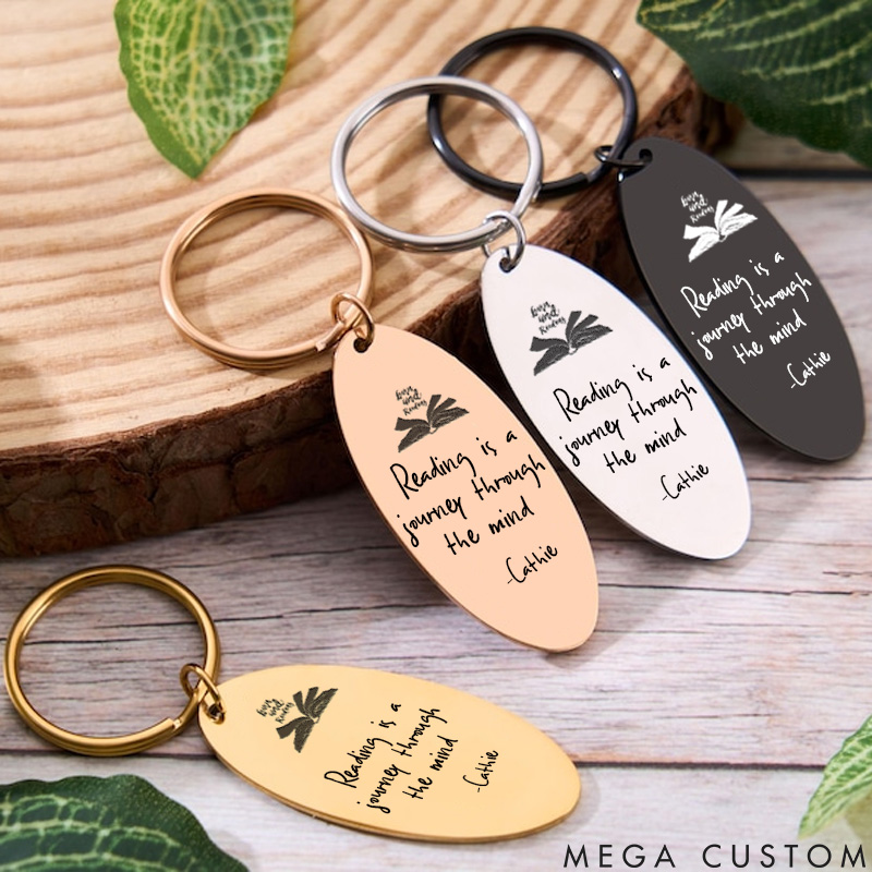 Personalized Reading Is a Journey Through the Mind Keychains Engraved Stainless Steel Keychain with Name Book Lover Gift Reading Gift