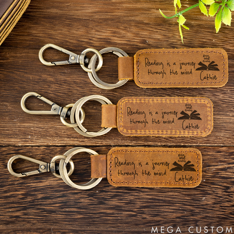 Personalized Reading Is a Journey Through the Mind Keychains Engraved Leather Keychain with Name
