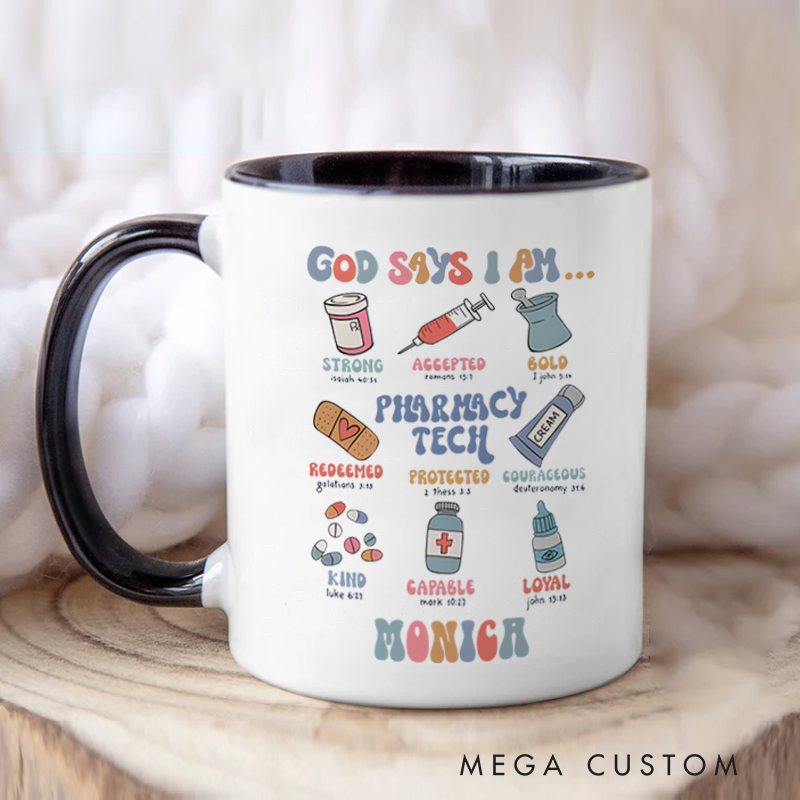 Personalized Nurse Mug God Says I Am Pharmacy Tech with Purpose Design Coffee Mug Gift