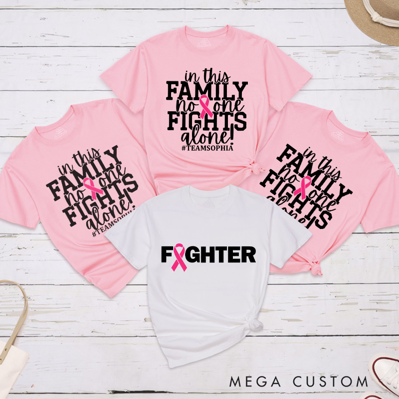 Personalized Family Fights Together T-shirt symbolizing unity and strength in the fight against breast cancer.