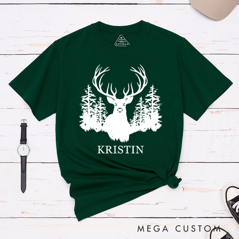 Personalized Deer and Forest T-Shirt Gift for Hiking Outdoors Nature Lover