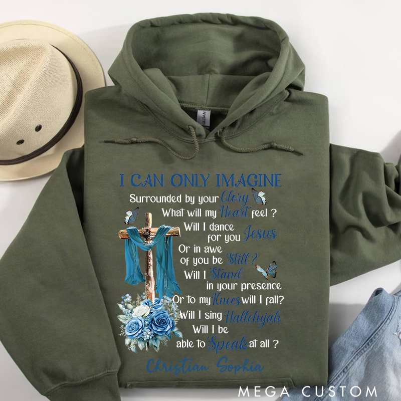 Personalized Classic Hoodies I Can Only Imagine Cross and Blue Floral Inspirational Faith Hoodie