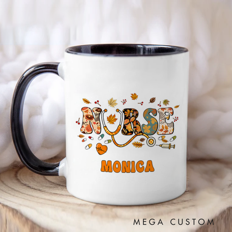 Personalized Nurse Mugs Autumn Nurse Vibes Design Coffee Mug Gift