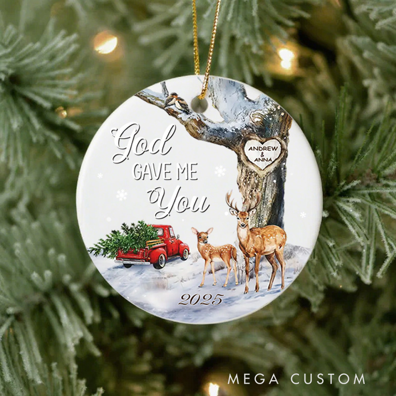 Personalized God Gave Me You Ceramic Christmas Ornament with Name Religious Gift Christmas Gift for Husband Wife