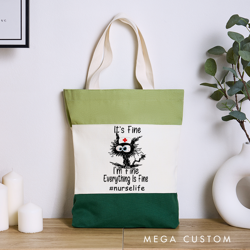 Personalized Nurse Tri Color Canvas Tote Bag Everything Is Fine Tote Bag Appreciation Gift for Nurse