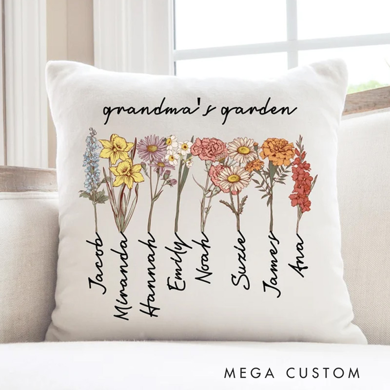 Personalized Birthflower Pillow Family Name Pillow Gift for Mother's Day