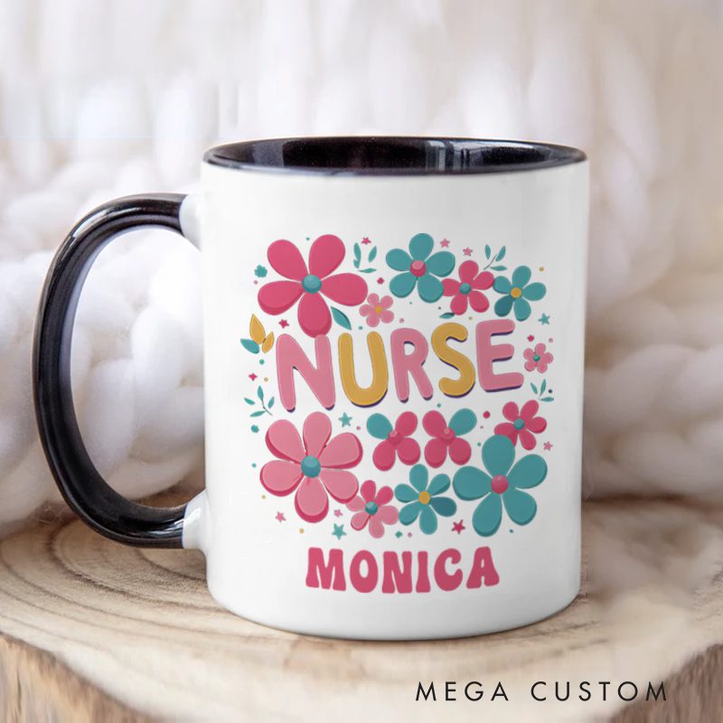 Personalized Nurse Mugs Floral Nurse Tribute Design Coffee Mug Gift