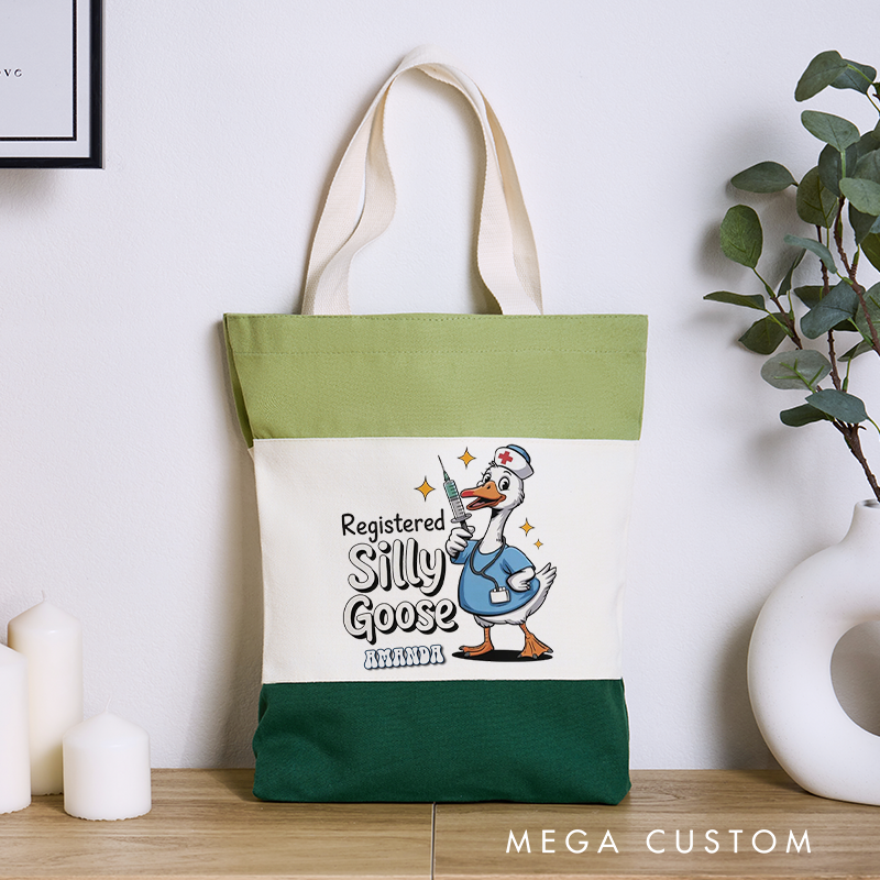 Personalized Nurse Tri Color Canvas Tote Bag Registered Silly Goose Tote Bag Appreciation Gift for Nurse