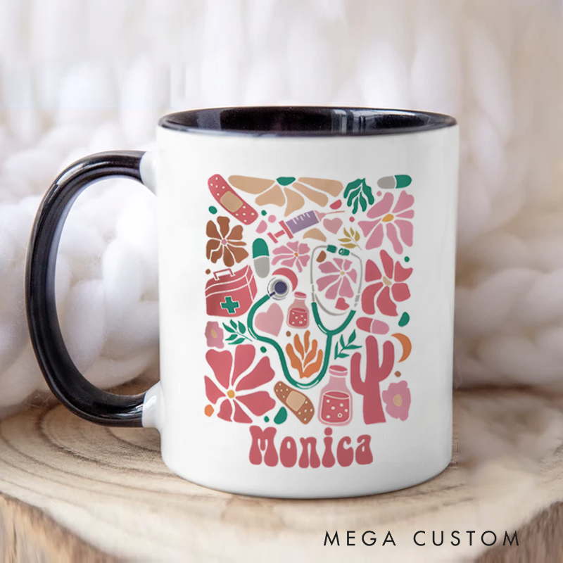 Personalized Nurse Mugs Healthcare in Bloom Design Coffee Mug Gift