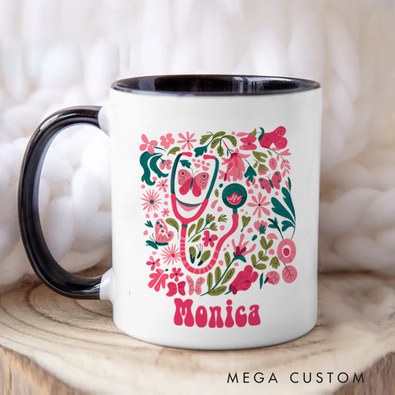 Personalized Nurse Mugs Floral Stethoscope Design Coffee Mug Gift