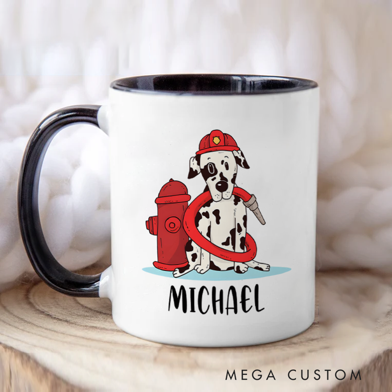 Personalized Firefighter Mugs Firefighter Dalmatian Winston the Brave Pup Design Coffee Mug Gift