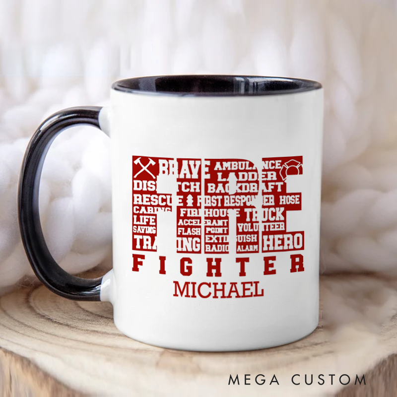 Personalized Firefighter Mugs Firefighter Word Art Brave and Bold Design Coffee Mug Gift